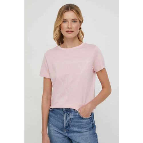 Guess Pamučna majica boja: ružičasta