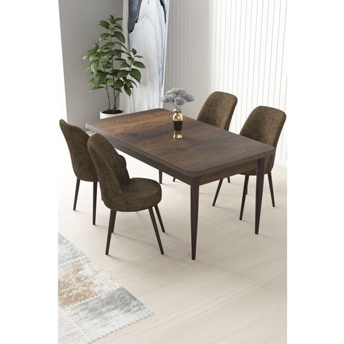Hanah home Nil - Baroque, Brown BaroqueBrown Dining Table & Chairs Set (5 Pieces) Cene