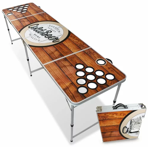 BeerCup Backspin Beer Pong, miza, komplet, lesena, predal za led, 6 žogic
