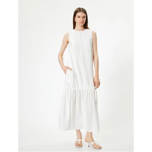 Koton Sleeveless Viscose Long Dress, Lined, Ruffled Hem, Crew Neck