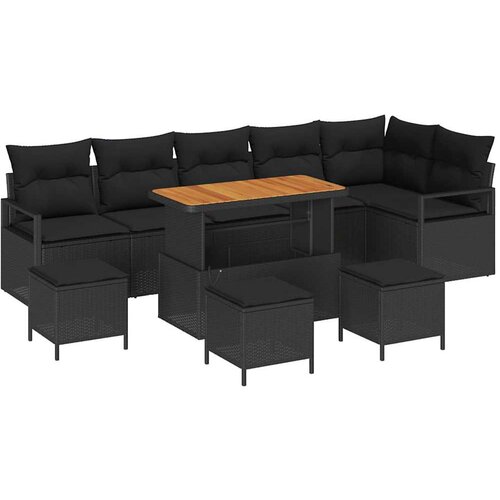 vidaXL Vrtna sedežna garnitura z blazino 10 pcs Črna Poly ratan, (5000144955) Cene
