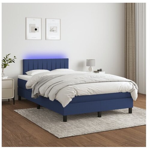  Box spring postelja z vzmetnico LED modra 120x200 cm blago Cene