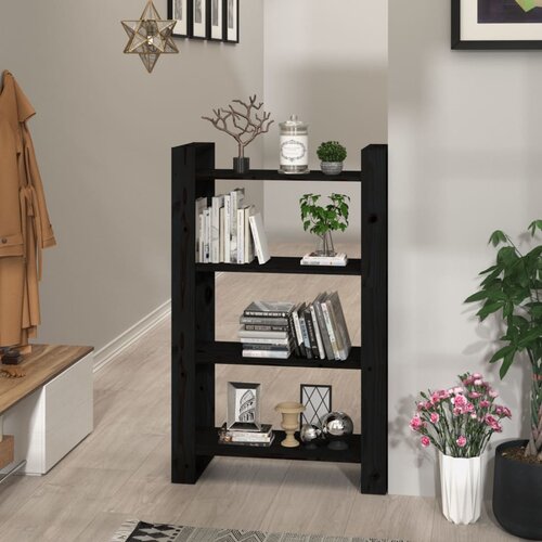 VidaXL knjižna omara/pregrada črna 80x35x125 cm trdna borovina Slike