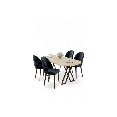 Hanah home Set trpezarijskog stola i stolica (5 delova) Kaye Travertine Anthracite Cene