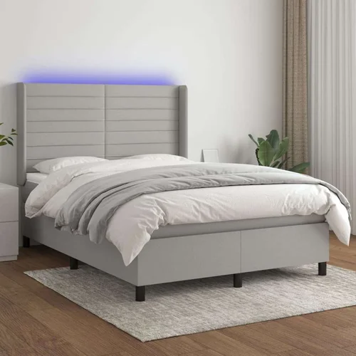  Box spring postelja z vzmetnico LED svetlo siva 140x190cm blago, (20791430)