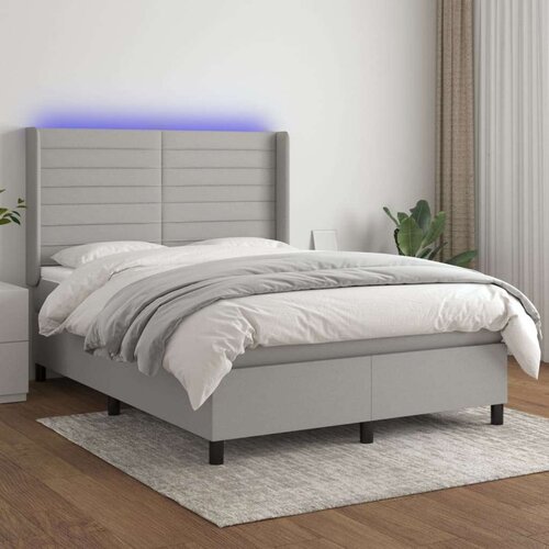  Box spring s madracem LED svjetlosivi 140x190 cm tkanina Slike