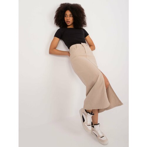 Fashion Hunters Beige midi denim skirt with slit Slike