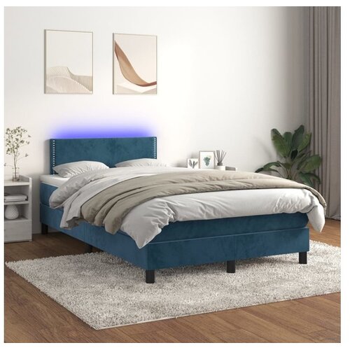  Krevet box spring s madracem LED tamnoplavi 120x200 cm baršun Cene