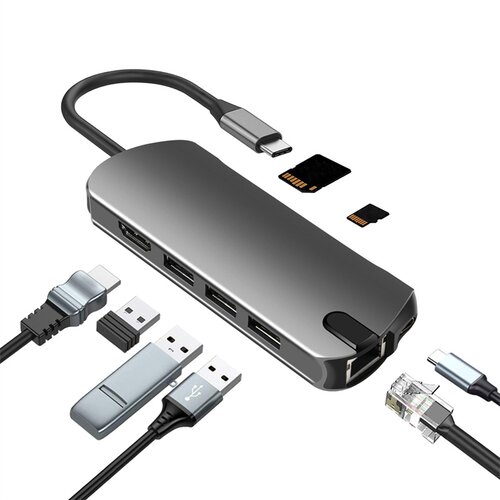 INF 8-v-1 USB-C Hub z USB 3.0, HDMI, RJ45, režo za kartice SD/TF, 100 W PD polnjenje, (21732177) Cene