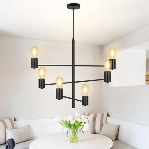 Nettlife Viseča svetilka 6 Žarnice E27 Črna Diam.65cm Vintage Kovinska Industrijska za dnevno sobo Jedilnico Spalnico, (22122982) Cene