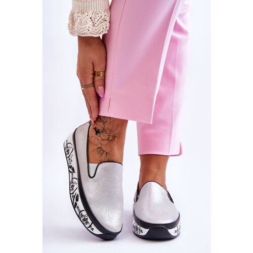 Kesi Women&amp;#039;s slip-on leather sneakers silver Ottavia Slike