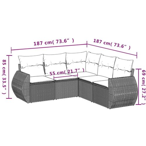 VidaXL 5-dijelni set vrtnih sofa s jastucima poliratan smeđi Slike