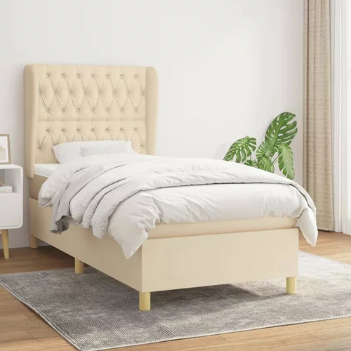  Box spring postelja z vzmetnico krem 90x200 cm blago, (20896486)
