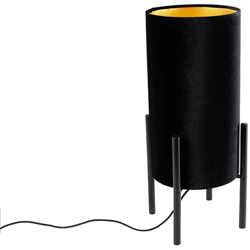 QAZQA Dizajn namizna svetilka črna žametna senca črna z zlatom - Rich