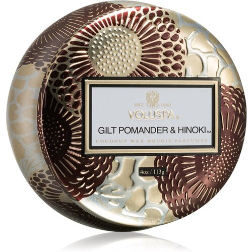 VOLUSPA Japonica Holiday Gilt Pomander &amp;amp; Hinoki di&amp;scaron;eča sveča v pločevinki 113 g Slike
