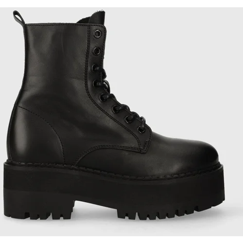 Tommy Jeans Usnjeni nizki škornji TJW BOOT ZIP UP ženski, črna barva, EN0EN02305