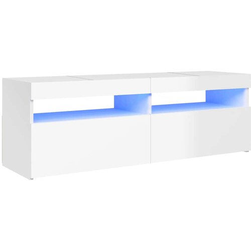 Maison Chic TV omarica - TV stojalo - Televizijska omarica z LED lučkami visok sijaj bela 120x35x40 cm, (21699439) Slike