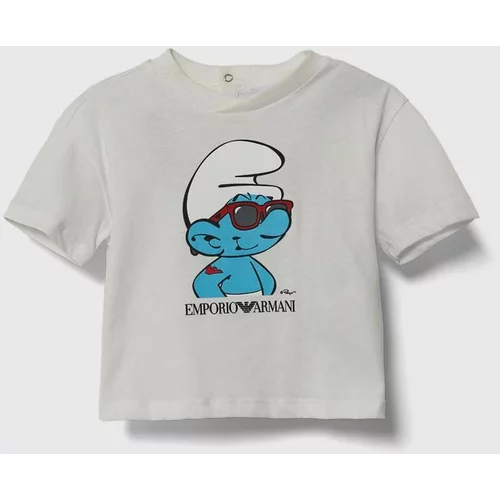 Emporio Armani Pamučna majica kratkih rukava za bebe x The Smurfs boja: bež, s tiskom