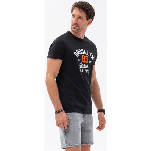 Ombre Majice s kratkimi rokavi T-shirt męski bawełniany z nadrukiem - czarny V4 OM-TSPT-0126 pisana Slike