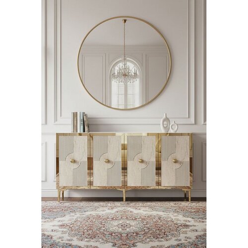 Hanah home komoda Pega 150, 125 cm, bela / travertin / zlatna Cene