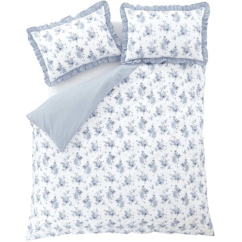 Catherine Lansfield Bela/modra posteljnina za zakonsko posteljo 200x200 cm Lucie Floral Frill – Cene