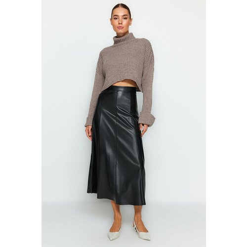 Trendyol Black Faux Leather High Waist Maxi Skirt Slike