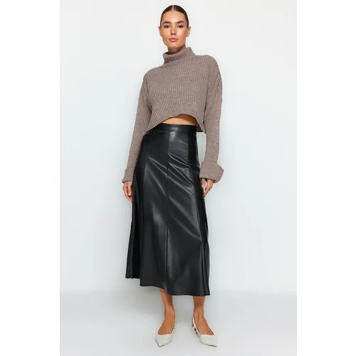 Trendyol Black Faux Leather High Waist Maxi Skirt