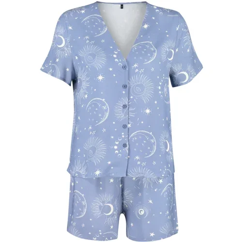Trendyol Blue Galaxy Patterned Woven Pajamas Set
