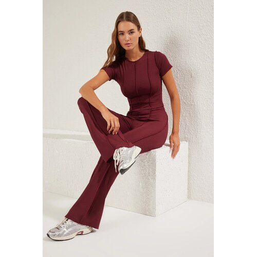 TRENDYOLMILLA ženski set Crop Top i Knitted Bottom Twoss25Au00047, burgundac Cene