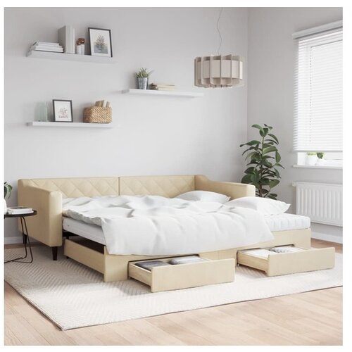 VidaXL Izvlečna dnevna postelja s predali krem 100x200 cm bl Slike