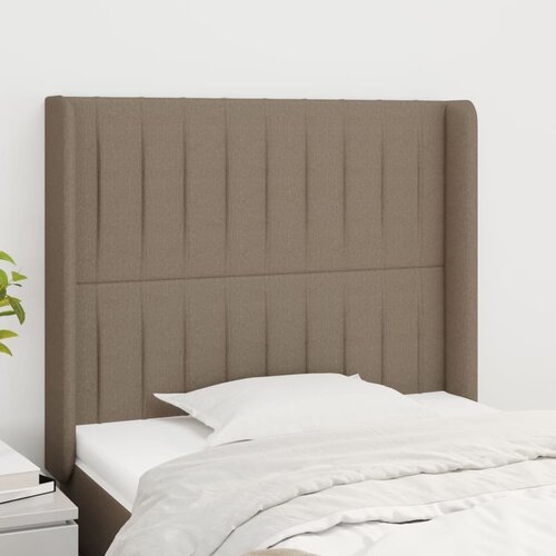 VidaXL Uzglavlje s u&amp;scaron;ima smeđesivi 103x16x118/128 cm od tkanine Slike