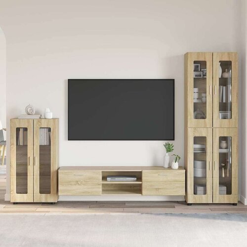  Set TV komoda s ladicama Sonoma hrast Konstruirano drvo Cene