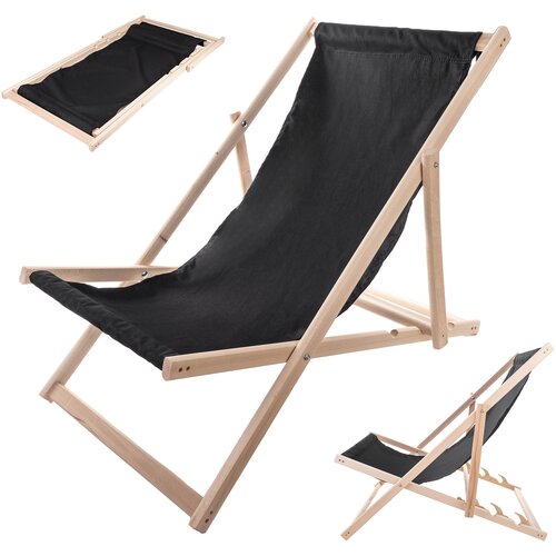 KADAX Leseni vrtni ležalnik za na plažo, zložljiv za teraso, črne barve, poljski proizvajalec, (5000355505) Cene