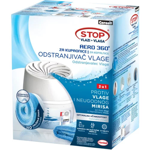 HENKEL CERESIT Odstranjevalec vlage Ceresit STOP vlagi AERO 360° za kopalnice (barva: bela, gratis tableta)
