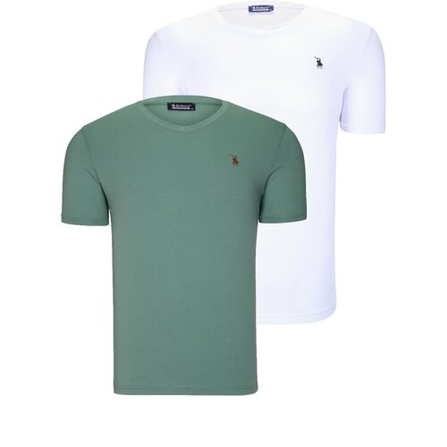 Dewberry DUAL SET T8568 V-NECK MENS T-SHIRT-WHITE-LIGHT GREEN Slike