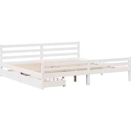 vidaXL Posteljni okvir s predali bel 200x200 cm trdna borovina, (21304112) Cene