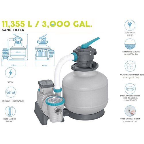 Bestway Pe&amp;scaron;čana pumpa za bazene 11355 l/h 3000gal 220-240V Bestway 58486 Slike