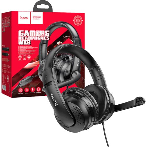 Hoco. Gaming slu&amp;scaron;alice sa mikrofonom W103 Magic tour, 3.5 mm, Crne Slike