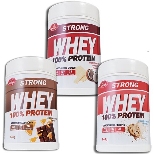 Olympic Strong Whey protein 840g Čoko-oranž, Bela čokolada i Kokos, Cookies & Cream, 3 komada Cene
