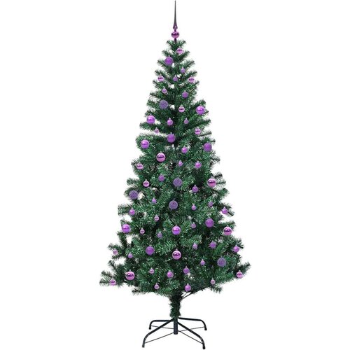 VidaXL Umjetno predsvijetljeno božićno drvce Zelena 210 cm PVC i metal Slike