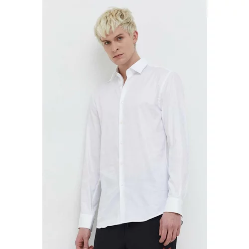 Hugo Pamučna košulja za muškarce, boja: bijela, slim, s klasičnim ovratnikom