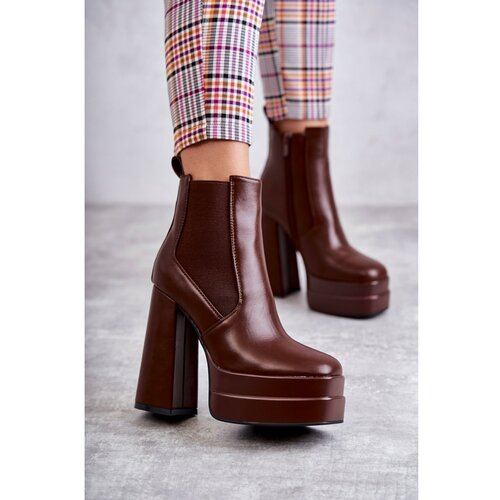 Kesi Women's Leather Boots On A Massive Heel Brown Jones Slike