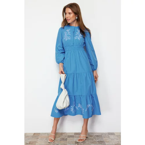 Trendyol Blue Embroidery Detailed Woven Dress