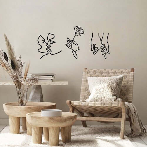 Wallity Set zidnih dekoracija Rose Kissing Darling, 22x24cm, 18x30cm 18x25cm, Crna Cene