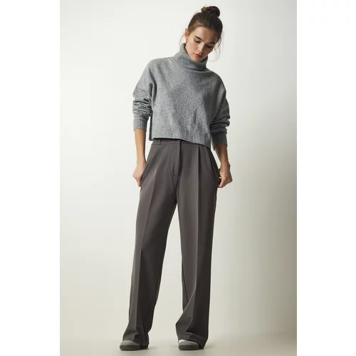 Happiness İstanbul Women's Gray Pocket Palazzo Trousers