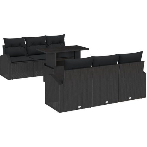 vidaXL 7-dijelni Vrtni Sofa Set s Jastučićima Crni Poliratan, 2-sjedni Vrtni Sofa s Odlaganjem i Jastučićima Crni Poliratan Cijene