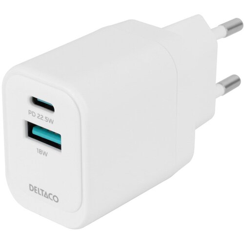 Deltaco Domači polnilec 1x USB-A 18 W, 1x USB-C PD 20 W, BELO Cene
