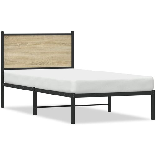 Maison Chic Kovinski Posteljni okvir - Enojna postelja - Postelja za odrasle brez vzmetnice sonoma hrast 90x200 cm, (21697458) Cene
