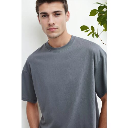 Dewberry 75226 Mens Oversized Fit Crew Neck T-Shirt-DARK GREY Slike