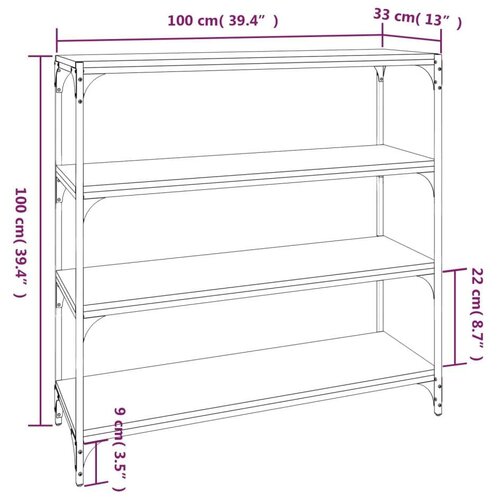 VidaXL Knjižna omara siva sonoma 100x33x100 cm inženirski les in jeklo Slike